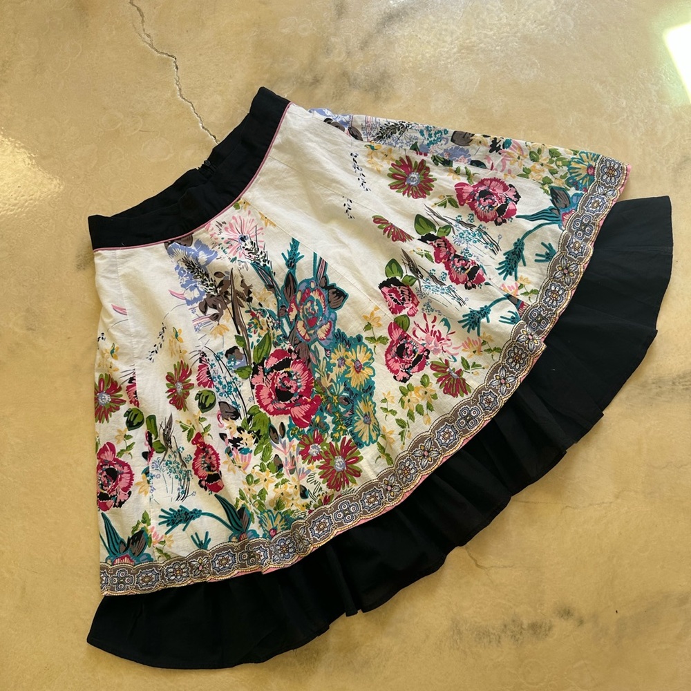 Modbe Floral Skater Skirt XS Cottagecore Boho Garden Print Cotton Ruffle Hem - Picture 6 of 10